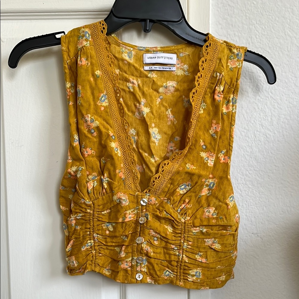 Urban Outfitters Gold Ruched Sleeveless Tank Top
